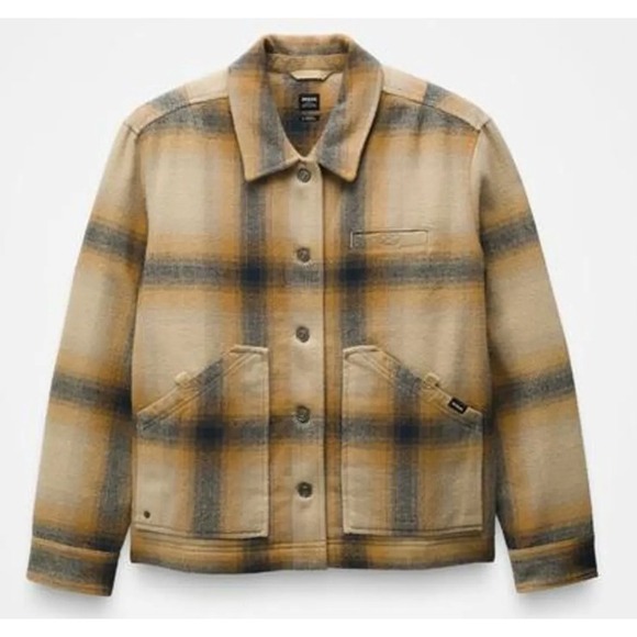 Prana Jackets & Blazers - Prana‎ Bridges Flannel Jacket Sandstone Plaid Quilted Lining Womens M NEW